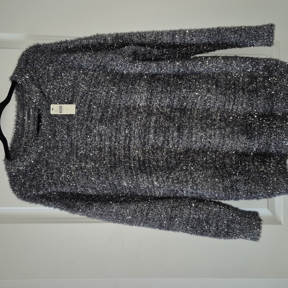 By Anthropologie Eyelash Knit Mini Jumper Sweater Dress Grey metallic Small NWT - Picture 3 of 10